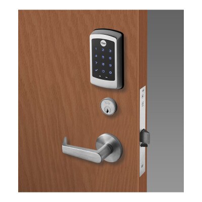 Yale nexTouch Mortise Lock Z-Wave Plus v2 Touchscreen Cylinder Override, Augusta Lever, Satin Chrome